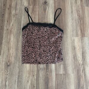 Leopard Print Cami Top with Lace Trim